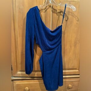 One sleeve blue dress